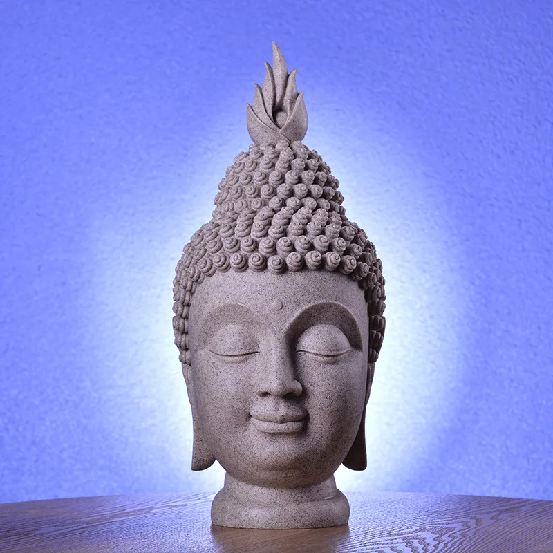 

Статуя из песчаника, голова индийского Будды, скульптура ручной работы из смолы, домашнее украшение в европейском стиле, статуя фэн-шуй, сад...