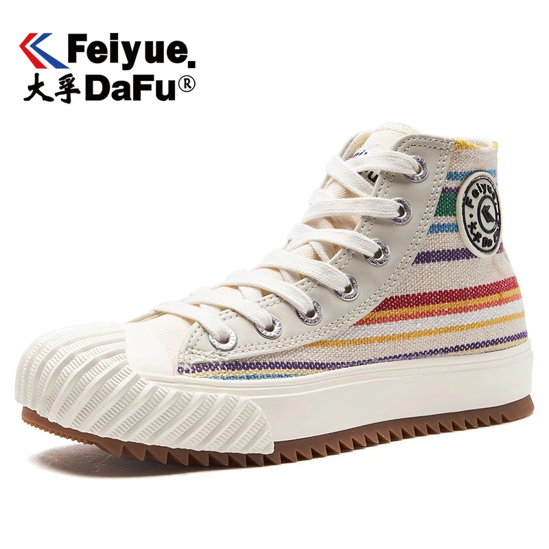 Feiyue/парусиновая обувь с высоким берцем; Новинка 855 года; сезон осень; Вулканизированная обувь; обувь на плоской подошве; женская и мужская эластичная стелька; 2 цвета; повседневные кроссовки