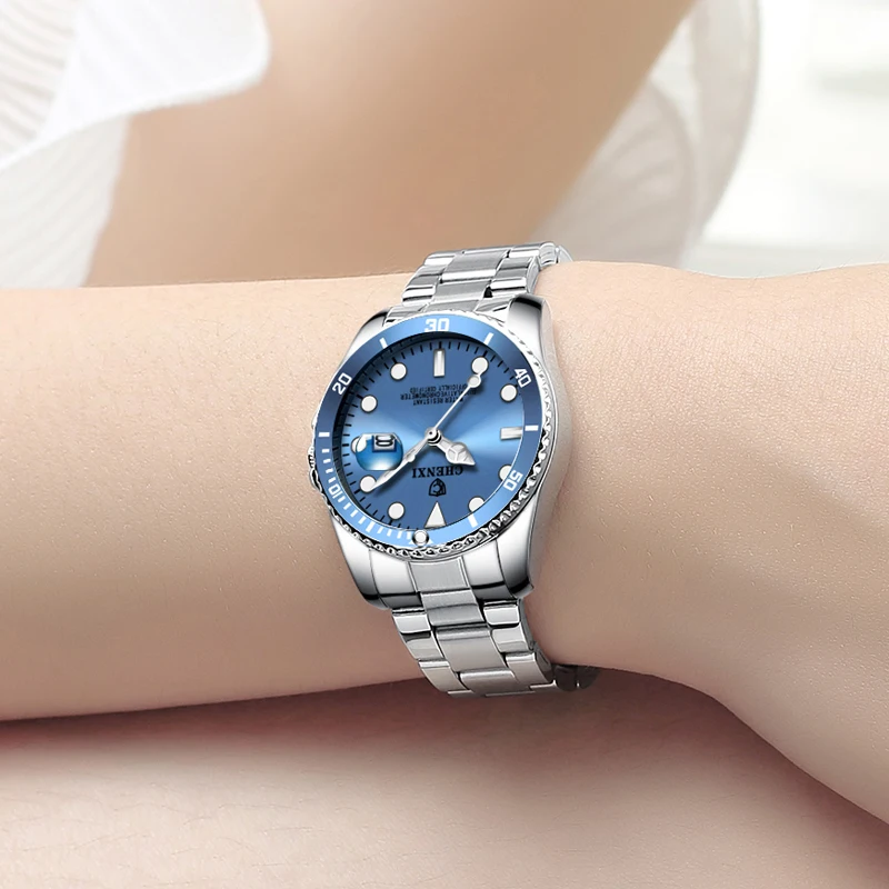 CHENXI Fashion Couple Watches Men And Women Silver Stainless Steel Fashion Casual Ladies Watch Waterproof Quartz Watch For Men