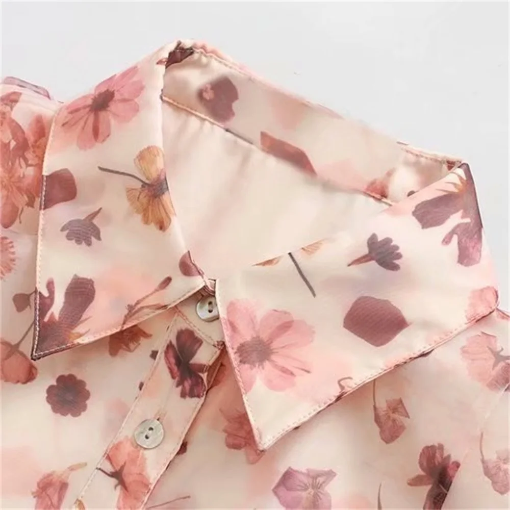 

2020 summer women's new lapel retro lantern sleeves waist slimming and fresh printing lantern sleeves A-type mini dress