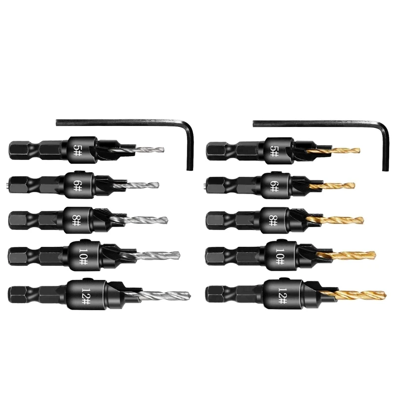 

M4YC 6 Pcs Counter Sinker Drill Bit Set with 1/4" Hex Shank Quick Change for House Construction Work High Hardness Portable