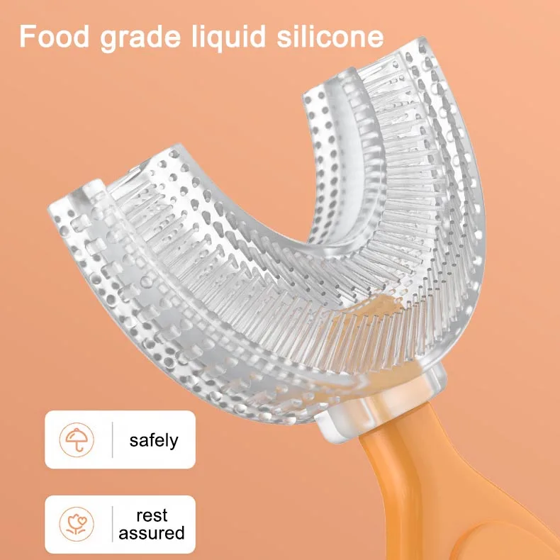 Cepillo de dientes de silicona l&iacute;quida en forma de U para ni&ntilde;os, herramienta de limpieza de dientes con patr&oacute;n de dibujos animados, Manual-1