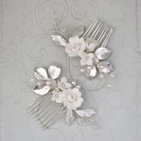 floralbride handmade ins style pearls ceram flower bridal hair comb wedding headdress hair accessory bridesmaids women jewelry