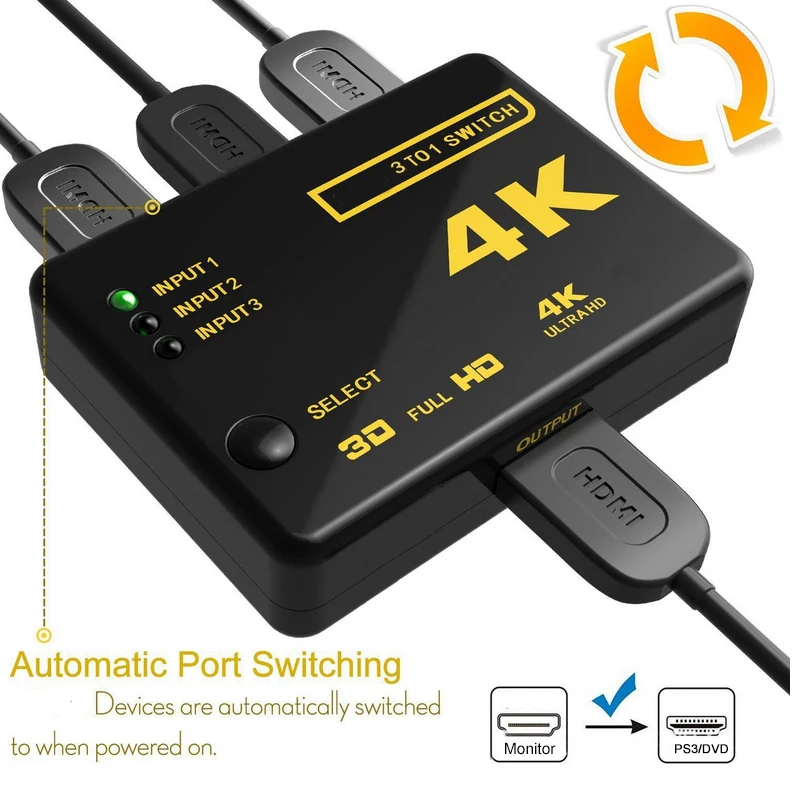 3 порта 4K * 2K 1080P HDMI совместимый Переключатель Селектор 3x1 сплиттер коробка Ultra HD