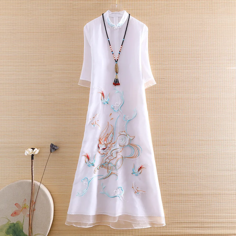 

High-end Spring And Summer Embroidery Floral Cheongsam Slim Women Chinese Style Elegant Lady Party Qipao Dress S-XXL