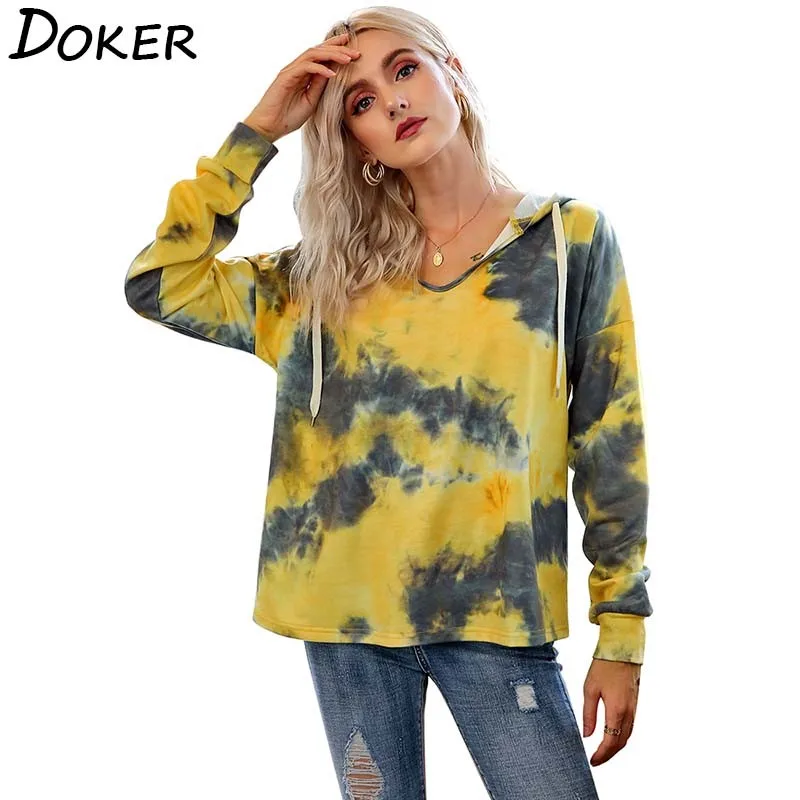 

2020 Autumn Winter Tie Dye Hoodies Women Long Sleeve Pullover Harajuku Hoodie Sweatshirts Woman Streetwear Vintage Sweatshirt