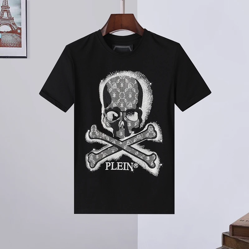 

2022 Men Shirt Black Short Sleeve PP Skull Top Street Sportswear Short Sleeve Men's Plein Shirt Hombre manga corta T shirt