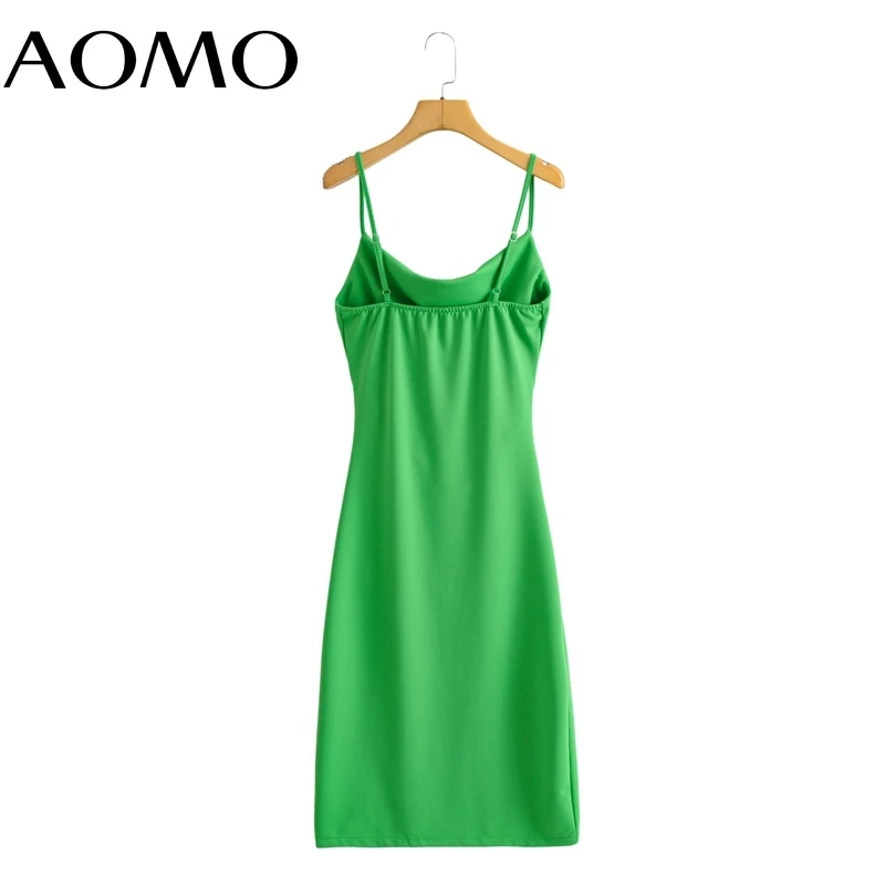 

AOMO Women Green Dress Sleeveless Backless 2021 Fashion Lady Dresses BC161A