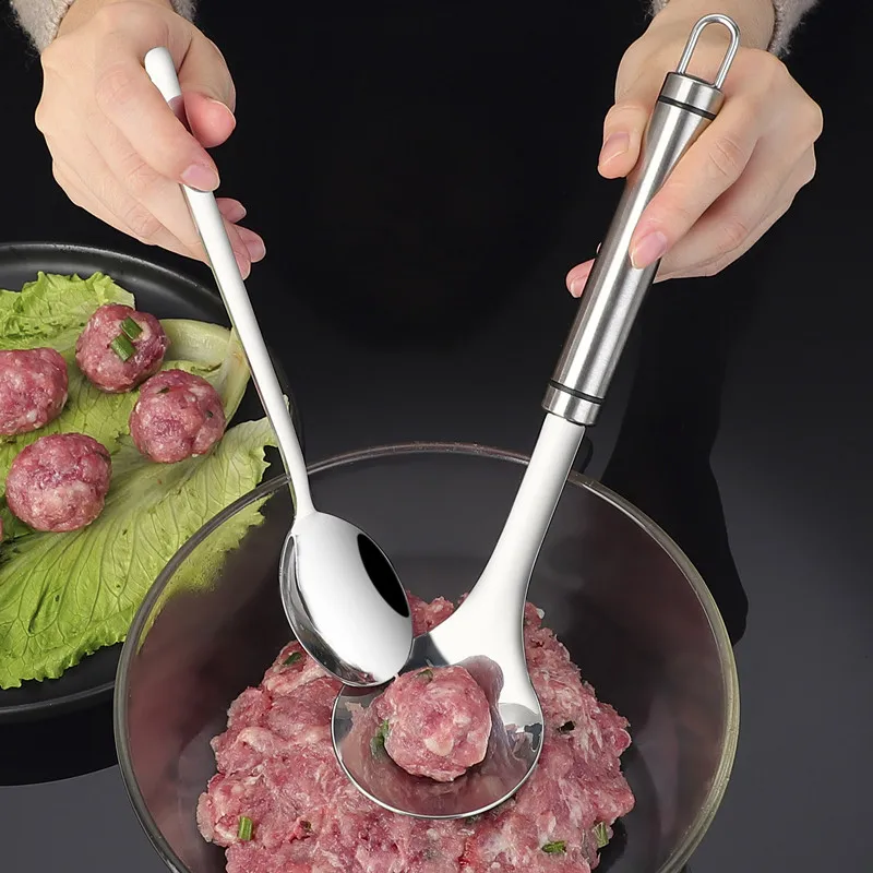 

Creative Stainless Steel Non-Stick Meatballs Spoon Maker with Elliptical Leakage Hole Press Meat Tools Kitchen Accessories