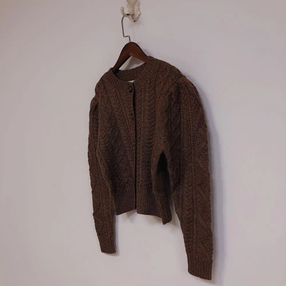 

Women O-Neck Knitted Sweater Cardigan Lady Long Sleeve Twist Stripes Knitwear Single-Breasted Top 2021 Autumn and Winter