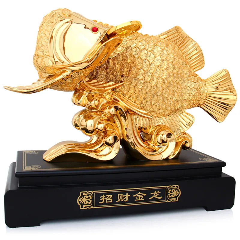 

Resin Feng Shui Gold Gragon Fish Living Room TV Cabinet Arts and Crafts Hotel Office Family Decorations Statue