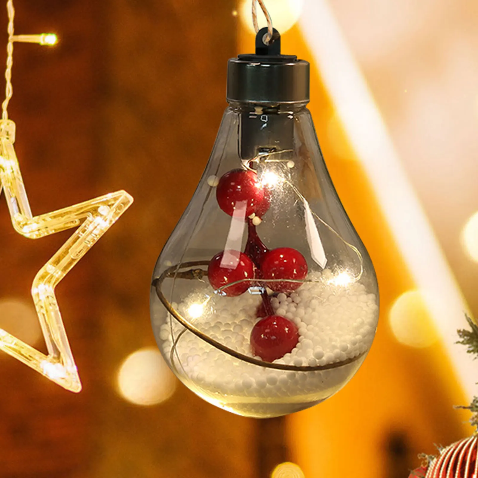 

LED Transparent Simulation Bulb Lighted Decorations Christmas Atmosphere Lighting Pendant Ornaments Berry Props Pendant