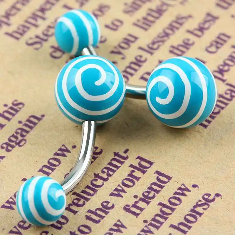 

2pcs Blue White Swirl UV Ball Stainless Steel Barbell Belly Piercing Navel Ring For Women