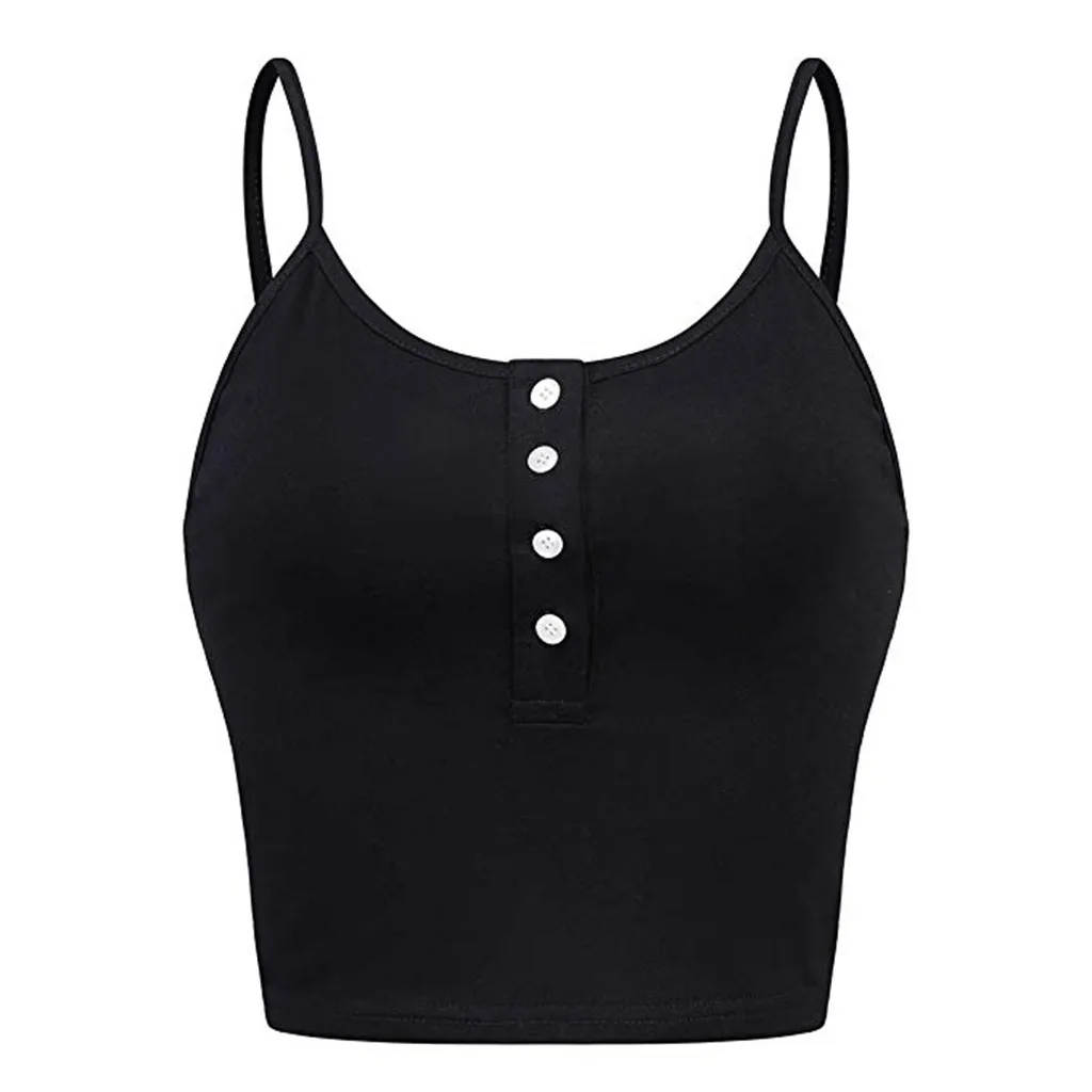 Womens Sleeveless O-neck Button Up Casual Workout Crop Vest Cami Tank Top Tops Женские Футболки | Женская одежда