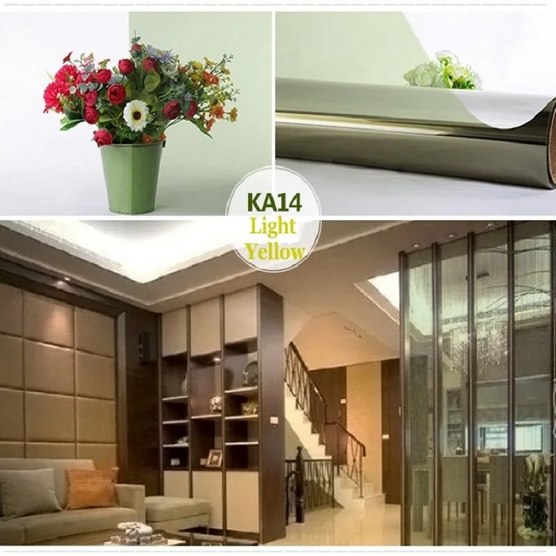

Light Yellow Glass Film Self-Adhesive Two-Way Perspective Decorative Window Door Cabinet Table Glass Wall Hand Work Tint-Film