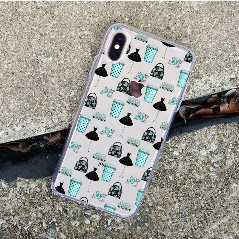 

Fashion Blue Box Girl Case For iPhone12MINI X 8 7 6 6s Plus 5 SE XR XS Max 11Pro soft silicone TPU Coffee Phone Cover