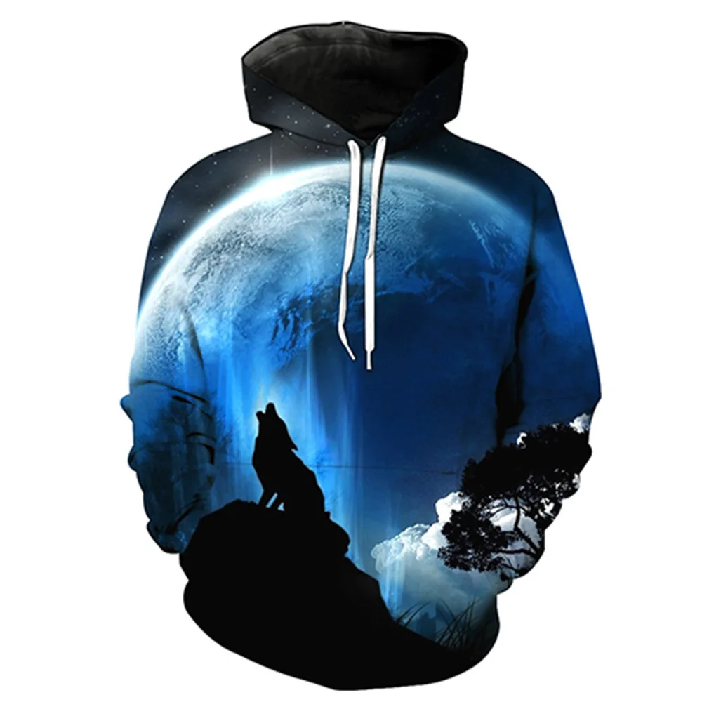 

CNUUIKOOEK Sweatshirts Men's 3D Giant Moon Printed Hooded Pocket Pullover Hoody Fashion Hooded Men's Hoodies