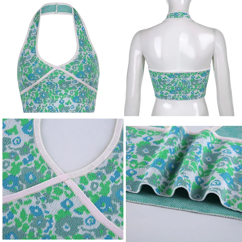 

Rapcopter Floral Knitted Crop Top y2k Aesthetic Corset Top Patchwork Cute Halter Tops Female Vintage Summer Beach Sexy Camis 90s