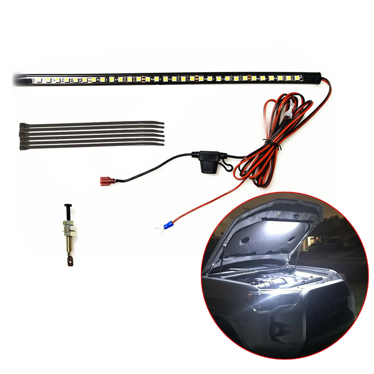 

White Under Hood LED Light Kits Waterproof Light Bar for Hood Lid Automatic On/Off LED Strip Lights Universal Fit For Most Car