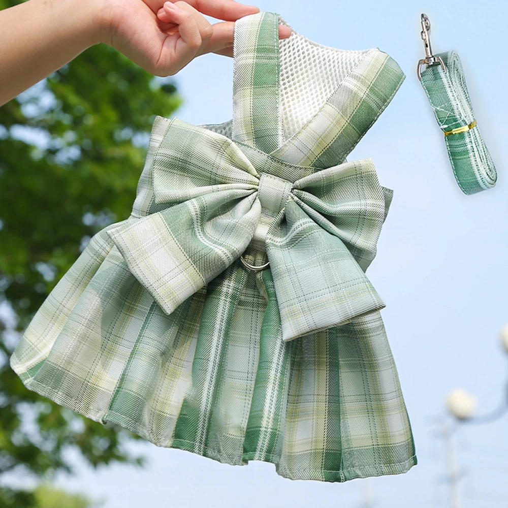 

Hot Selling Retractable Harness Leash Pet Skirt With Bow Knot Outdoor Traveling Luxury Puppy Dress For Small Medium Large Pets