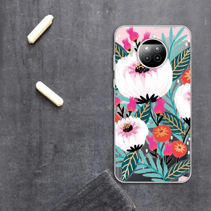 

Flower Romantic aesthetics pattern Phone Case Transparent for Xiaomi Redmi note 10 t 8 9 pro lite 11