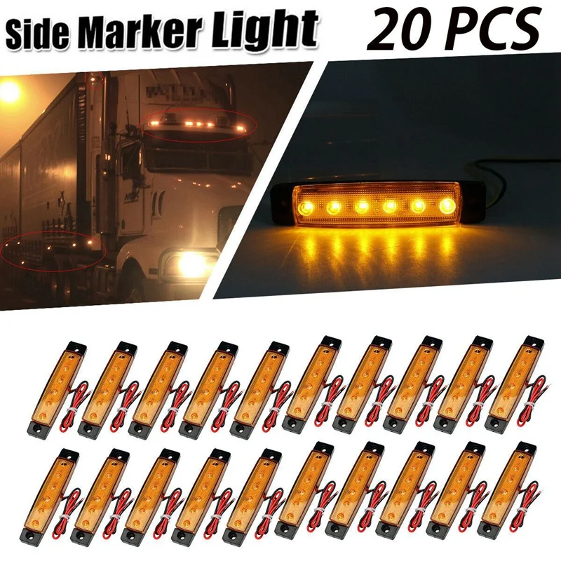 

20X 3.8 Inch Amber 6 LED Side Marker Lights, Trailer Marker Lights, RV Marker Light