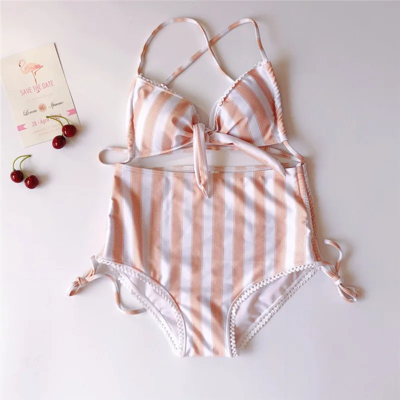 

Sexy Women High Waist Bikini Set Push Up Padded Swimwear Striped Swimsuit Beachwear Monokini Bathing Suit 2019 Summer Biquini