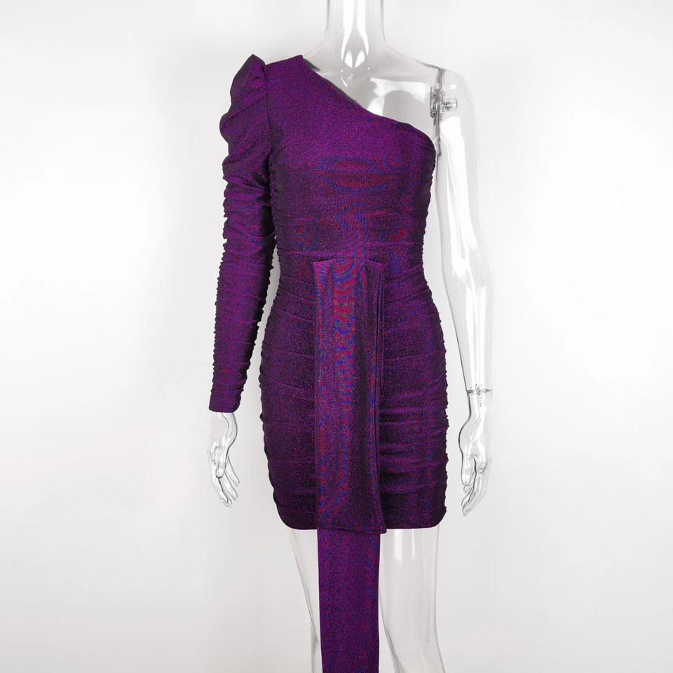 Женское вечернее платье Karlofea блестящее мини на одно плечо с рюшами для дня