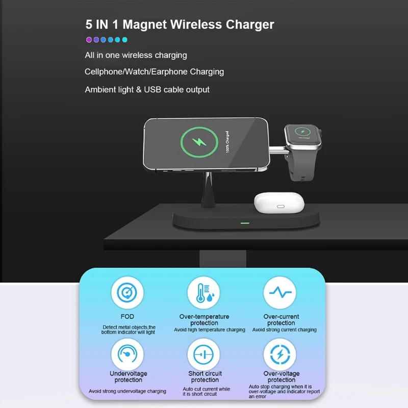 

T268 Three-in-one Wireless Charger for Watch Mobile Phone Pods Night Light Wireless Charger New