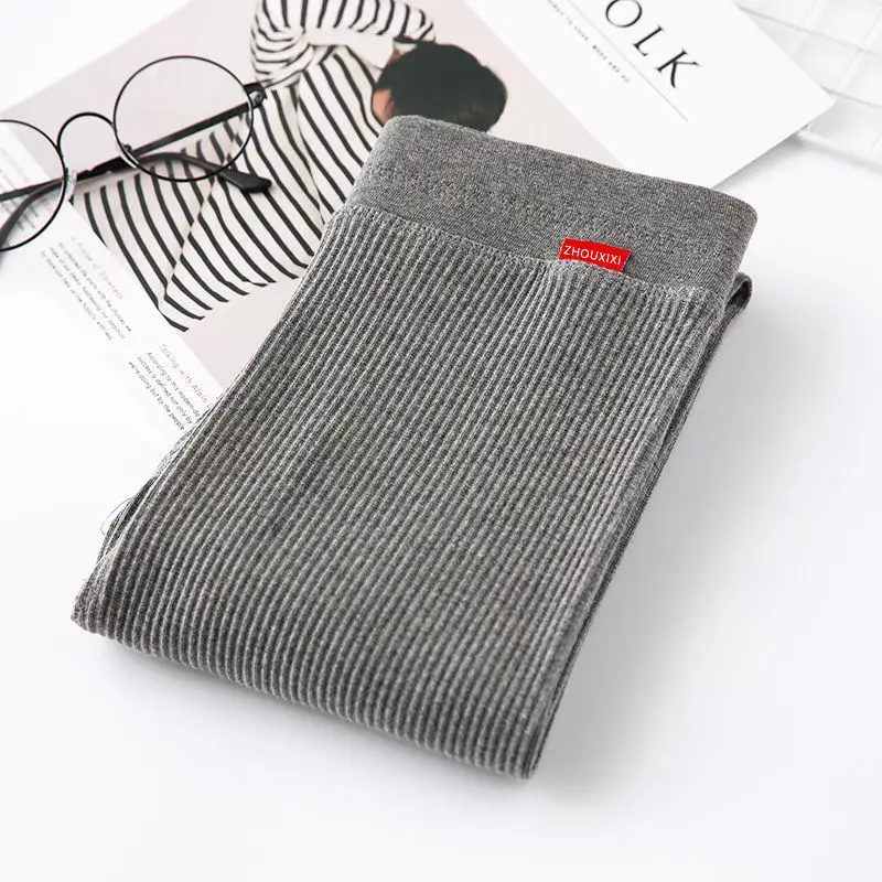 

Solid Color Ninth Leggings Women's Outer Wear 2020 Spring and Autumn New Cotton High Waist Vertical Bar Screw Casual Slimming