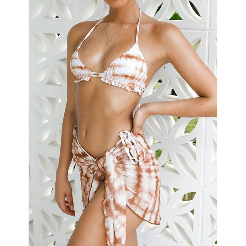 Пикантные 3 предмета купальник Для женщин тай дай пуш ап бикини бразильский