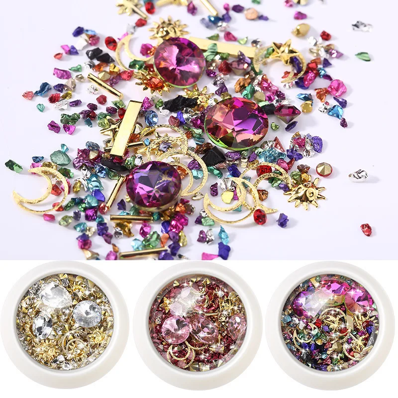 

1Box Nail Crystal Rhinestones Multi-Designs Mix Nail Rhinestones Rivet Studs Metal Frames Manicure Nail Supplies Decoration