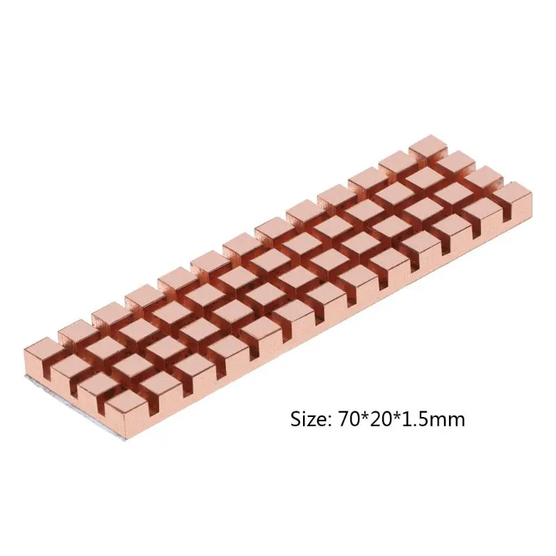 

Pure Copper Heatsink Cooler Heat Sink Thermal Conductive Adhesive for M.2 NGFF 2280 PCI-E NVME SSD 70x20MM Thickness 1.5/2/3/4MM