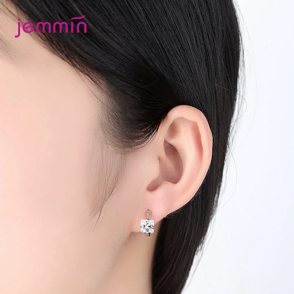 

Square Cubic Zirconia Japanese & South Korean Fashion Jewelry Accessories 925 Sterling Silver Hoop Earrings For Women Girls