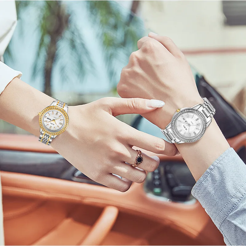 Hot Cross Border Watch Men's Fashion Diamond Inlaid Couple's Watch Waterproof Stainless Steel Quartz Watch 2021 New Women's Hair