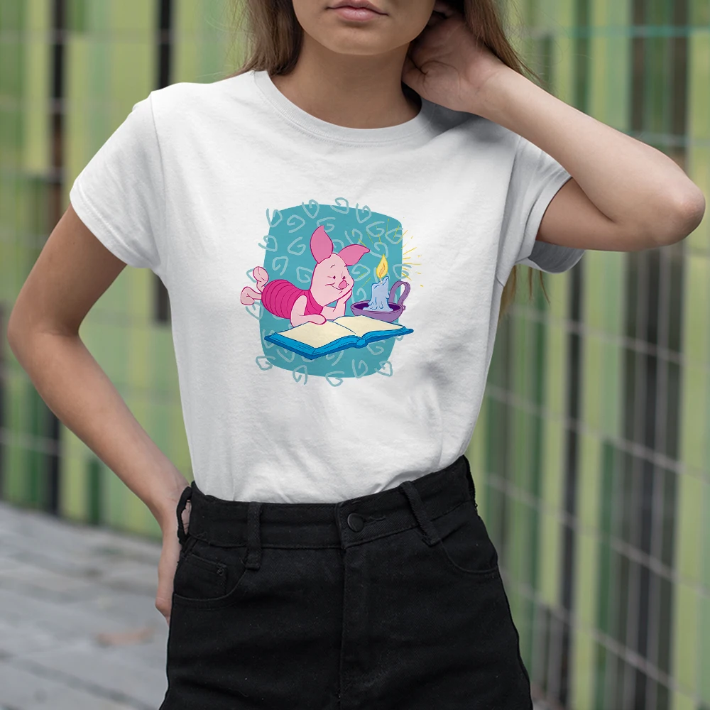 Women Tshirts Soft Girl Piglet Short Sleeve Homemade Urbano Disney Brand Girls Can Do Anything Winnie and Pooh Women Clothing