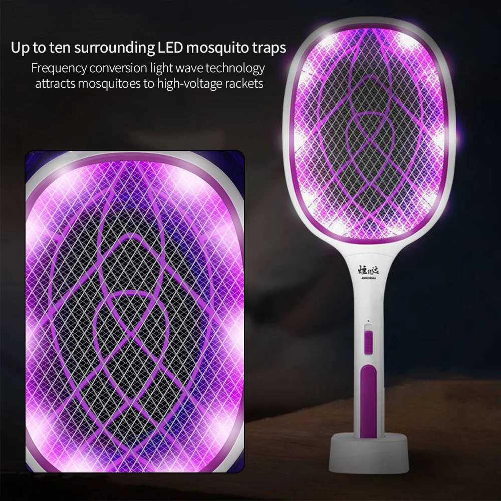 

Hot 3000V Electric Flies Swatter Killer with UV Light USB Rechargeable LED Lamp Mosquito Trap Racket Anti Insect Summer Supplies