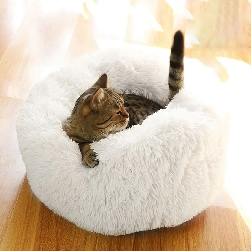 Round Long Plush Pet Nest Dog Pillow Donuts Mat Cat Soft Cushion For Medium Small Dogs Kitten Self Warming Indoor Kennel | Дом и сад