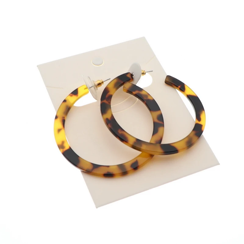 Богемные акриловые серьги женские кольца большие леопардовые гвоздики в виде