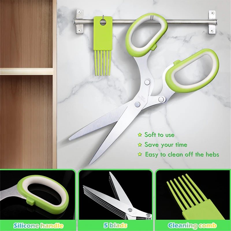 herb scissors kitchen herb peeler potato peeler stainless steel 5 blade herb scissors for kitchen vegetables rosemary herb salad free global shipping