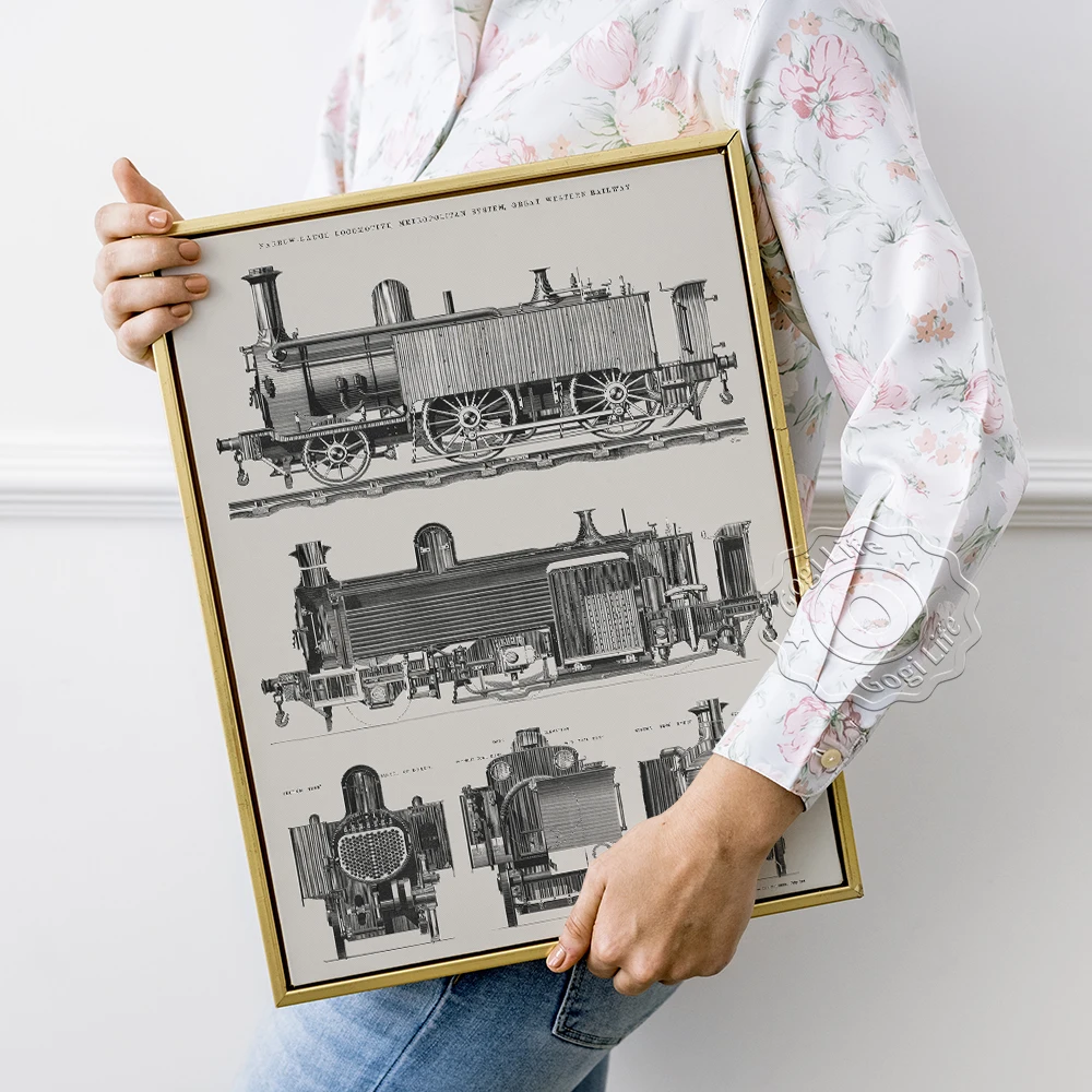 

Train Compartments Design Prints, Retro Steam Train Poster, Blueprint Prints Poster, Living Home Room Vintage Wall Decor