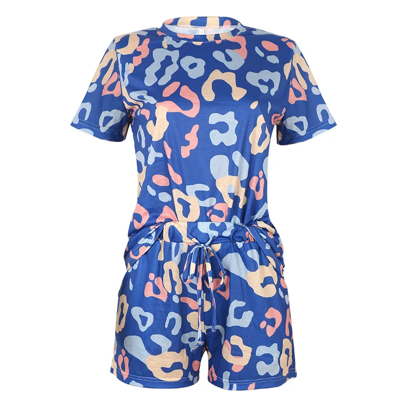 

New Fashion Printed Loose-fitting Casual Suit with Round Neckline and Short Sleeves Women Pullover Set