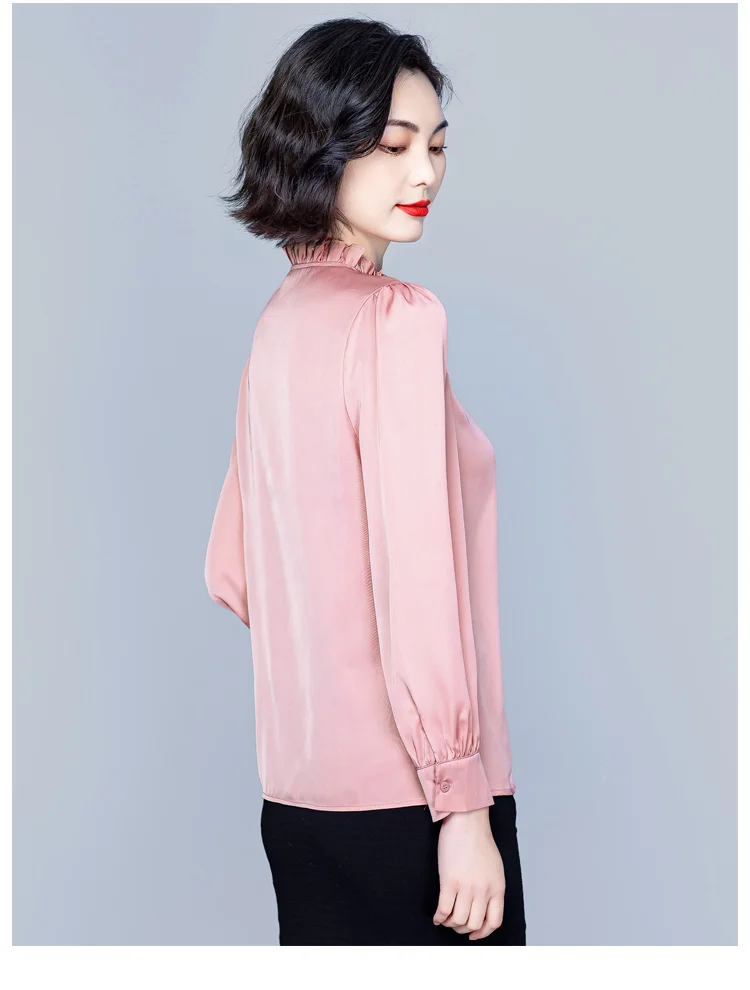 

Houthion Women's Blouses Plus Size Top Silk Shirt Solid Color New Korean Short Sleeve Blouse Chiffon Button Fashion Casual Tops