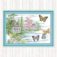 the butterfly estate cross stitch kits aida fabric 14ct 11ct counted canvas cotton thread embroidery set diy handmade needlework