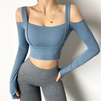 women strapless sports shirts long sleeve dry tank top gym t shirt athletic active fitness workout running sportswear
