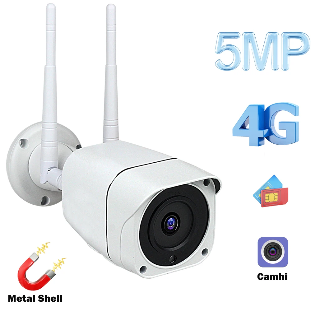 

Камера Наружного видеонаблюдения Camhi, антивандальная камера с поддержкой 4G сим-карты, IP 5 МП, 1080P, HD, Wi-Fi, металлический дом, P2P, двусторонняя ау...