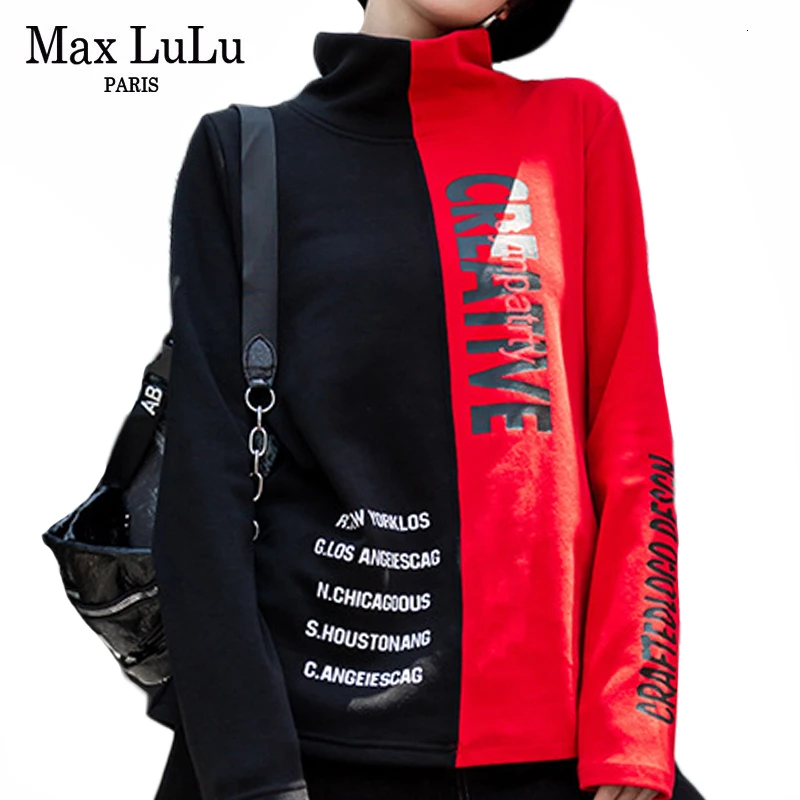 Max LuLu 2019 модные корейские зимние женские футболки в стиле панк водолазки с