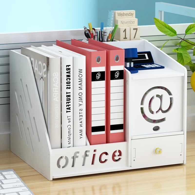 

New PVC Wood Board Desktop Organizer Desk Organizers And Accessories Desktop Bookshelf Workspace Organizers Office Supply Box