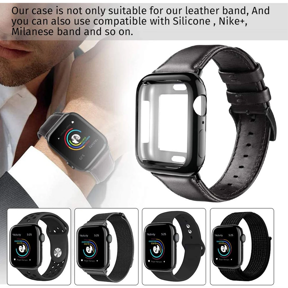 Ремешки из натуральной кожи для Apple Watch Band 44 мм 42 40 38 с Чехол сменный кожаный