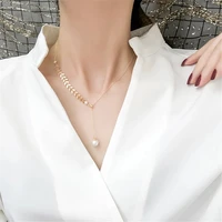 stainless steel leaf chain y shape imitation pearl pendant necklaces for women wedding choker valentines day gift